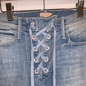Mother light wash lace up jeans